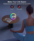 Woman meditating near 4 In 1 Bluetooth Speaker With Lights And Wireless Charging Station For Teens And Dorm Rooms, Night Light, Phone Holder