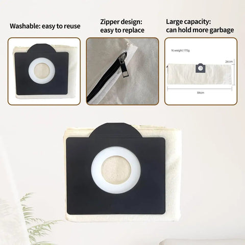 No Sweat Washable Canvas Dust Bag For Karcher WD1 MV1 TN Vacuum with zipper and large capacity for easy garbage disposal.