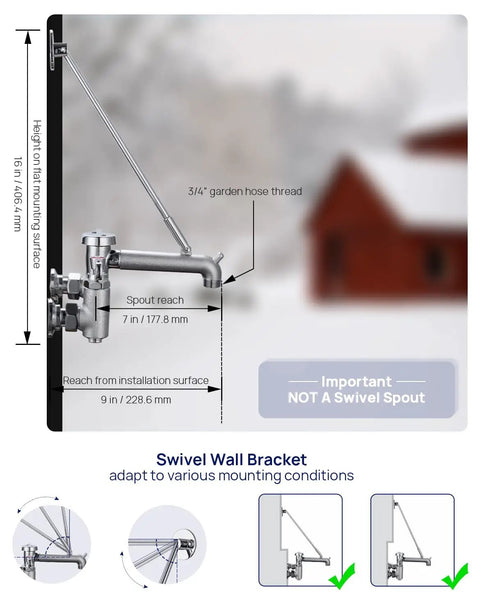 Diagram of Heavy Duty Wall Mount Mop Sink Faucet With Vacuum Breaker Eight Inch Center Three Quarter Inch Hose Thread