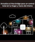 Illustration showing home with Motion Sensor Bundle With Two White And Color Ambiance A19 LED Bulbs, app control and automations
