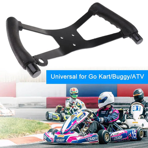 Butterfly Steering Wheel for Go Karts, durable iron sport kart replacement with ergonomic grip, racing scene background