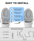 Foldable Toilet Safety Rail With Aluminum Handrail Heavy Duty Grab Bar diagram for installation steps and dimensions.