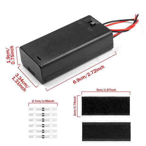 Straight Up AA Battery Holders With On Off Switch Delivering 3V Power For Quick Electronics Projects, showing dimensions and cord.