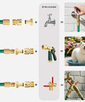 Diagram showing Two Pack Brass Garden Hose Quick Release Fittings Kit for Easy Water Connection Leak Proof and Durable Connectors.