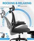Ergonomic Office Chair With 3D Headrest And Mesh Back All Day Comfort Adjustable Lumbar Support Flip Up Armrests 350 Lb Capacity