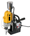 Powerful 1100w Electromagnetic Mag Drill Press Machine For Heavy Duty Metal Drilling with cooling pot and controls.