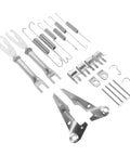 Rear Drum Brake Hardware Kit With Springs Pins And Retainers Steel Construction Durable Wear Resistant Replacement For Cars Ideal For Home Garages And Auto Shops, steel parts laid out
