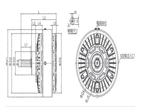 Technical drawing of Single Shaft Magnetic Powder Brake 50 Nm With Precise Yet Beefy Torque Adjustment And Long Service Life