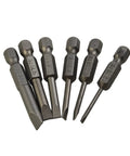 Get Your Hands On These Top Tier Precision Slotted Screwdriver Bits For Power Drills With Six Flat Head Tips From 2 To 6mm Featuring Durable Alloy Steel And Secure Hex Shank Perfect For Serious Home Repair And DIY Hustle. Six alloy steel slotted drill bits, 2 to 6mm, shown fanned out