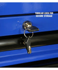 Pro Level Heavy Duty 72 Inch 15 Drawer Tool Chest With Secure Locking Front featuring tubular lock for secure storage.