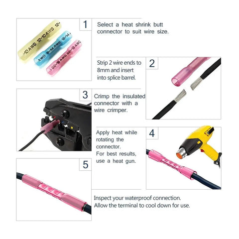 Solid 600 Piece Assortment Kit For Ring Lugs And Welded Heat Shrink Crimp Terminals With Electrical Wire Connector Essentials To Fix Any Wiring Mess Around Your Ride Or Workshop, heat shrink splice connector steps
