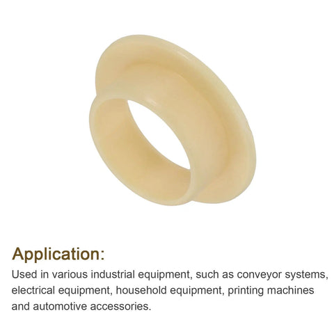 5 Pack Flanged Sleeve Bearing Plastic Bushing 12mm ID 14mm OD 6mm Length POM Yellow Durable Low Friction Bushings For Motors And Machinery Industrial Grade High Precision Fit Do It Yourself Projects close-up of yellow flanged bushing