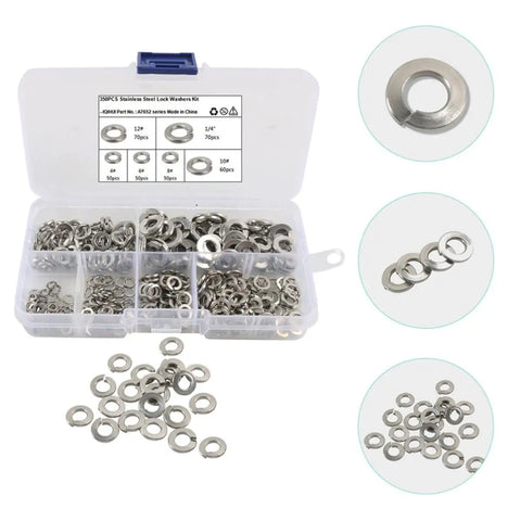 350 Pieces Stainless Steel Lock Washer Kit for screws bolts and automotive and household repairs with assorted gasket washers