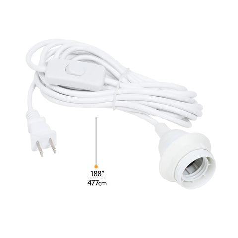 15 Foot Hanging Lantern Cord With On Off Switch For Pendant Lights White E26 Socket Set coiled and displayed