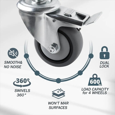 3 Inch Threaded Stem Caster Wheel with Brake, close-up showing dual locking mechanism and TPR material for 600 lb capacity