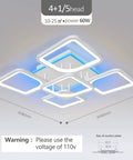 Rectangular LED Ceiling Light With Dimmable Remote 60W Front Light And 5W RGB Backlight featuring five square heads