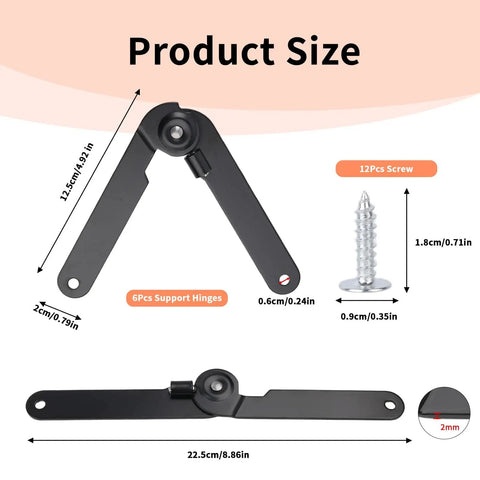 180 Degree Rotatable Lid Support Hinges For Cabinets And Boxes, Heavy Duty 9 Inch Metal Folding Lid Stay With 12 Screws, Black Soft Close Locking Hinges