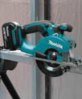 Game Changing 18V LXT Cordless Metal Cutter Shreds Steel Sheets Pipes Square Tubing And Unistrut 3600 RPM on cutting rail.