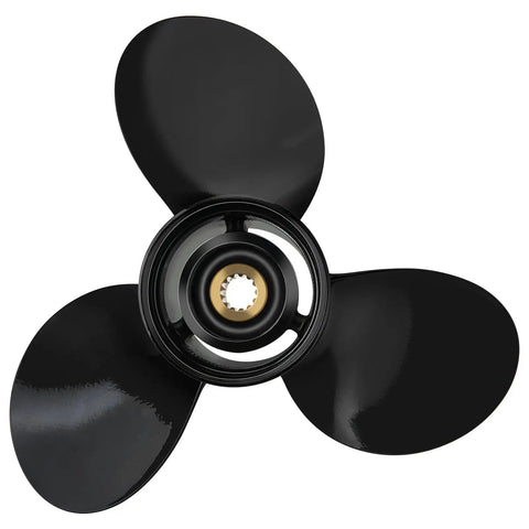 Top view of Suzuki 13 Spline 13.75 X 15 Right Hand 3 Blade Outboard Propeller Upgrade For DF60 DF70 DT75 DT85 DT90 DT100 DT115 DT140 Engines