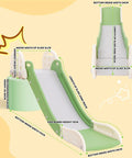 Built Tough Toddler Couch Slide For Bedroom And Family Room Safe Hdpe Indoor Play Ramp with dimensions and design details in green and white.
