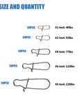 Pro Grade Stainless Steel Duo Lock Snaps With Smooth Swivels And Slide Rings For Fishing Lure Connectors, size comparison