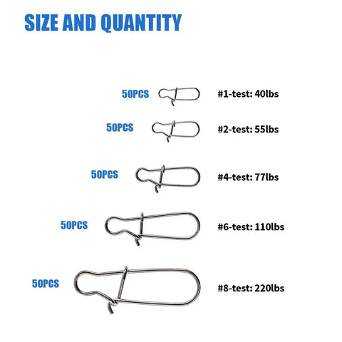 Pro Grade Stainless Steel Duo Lock Snaps With Smooth Swivels And Slide Rings For Fishing Lure Connectors, size comparison