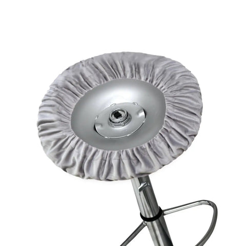 No Slip Bar Stool Base Ring Pads For Round Bases, Stretchable Floor Protectors on stool with metal leg, grey pad visible