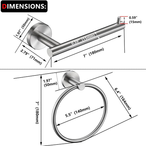 Dimensions of Brushed Nickel Toilet Paper Holder And Towel Ring Set 2 Piece Stainless Steel Bathroom Hardware Kit SUS304