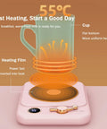 Smart Electric Mug Warmer With Three Heat Modes And Automatic Shutoff keeps drinks at 55°C, featuring flat cup bottom for uniform heating.