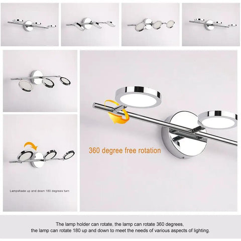 3 Light LED Vanity Sconce For Bathroom Mirror Up Down Chrome Wall Lights 21.26 Inch Long 4000K with 360-degree rotation