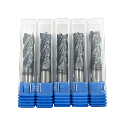 5-piece 1/2-inch carbide square end mill set with AlTiN coating in blue tube cases