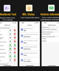 OBD2 Bluetooth Diagnostic Scanner for iPhone and Android Real Time Vehicle Health Check Clear Error Codes app screens