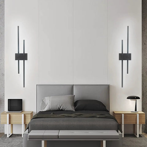 Modern LED Wall Light Two Light Wall Sconce For Bedside Hallway And Stairwell, 35 Inch Rectangular Wall Mount Lamp, black finish in bedroom