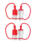 Two red-and-silver 1/4 NPT ISO 5675 hydraulic quick-connect couplers with carbon steel poppet valves, front view, 2-pack