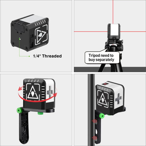 Self Leveling Laser Level Kit For Picture Hanging And DIY Projects, 50 Feet Range, 360 Degree Cross Line With Magnetic Base, Horizontal And Vertical Plumb Lines, Includes Pouch And Battery, 1/4" threaded mount