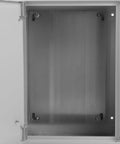 Interior view of Outdoor Aluminum Junction Box 300x400x160mm showing mounting space for electrical control and breaker components.