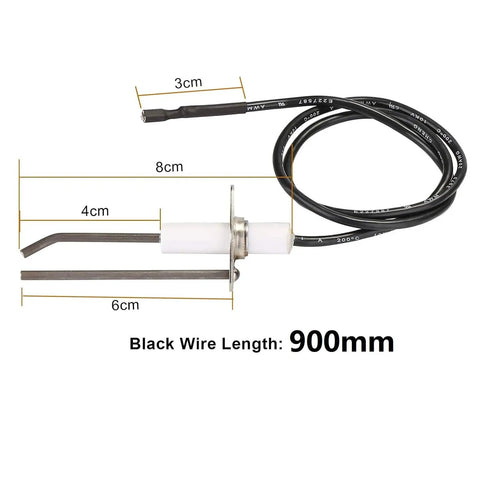 Electric Push Button Spark Igniter Replacement Kit For Fire Pit Burner System with measurements and black wire length 900mm.