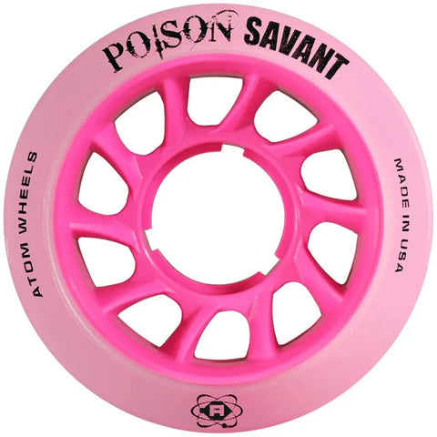 Poison Savant Skate Wheels Pink 4 Pack 59mm x 38mm, Oversized Core For Faster Roll And Lighter Feel, Plush Poison Urethane
