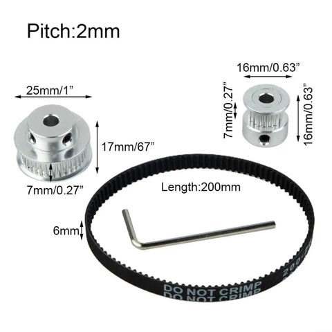 Smooth Aluminum Timing Pulley Kit With 20T And 36T Gears For Mills And CNC Builds. Includes Synced Belts, Hex Wrench Keys And High Grade 5MM Bore Housings For Zero Slip Drive Operations That Run Super Cool. 2mm pitch, 200mm belt