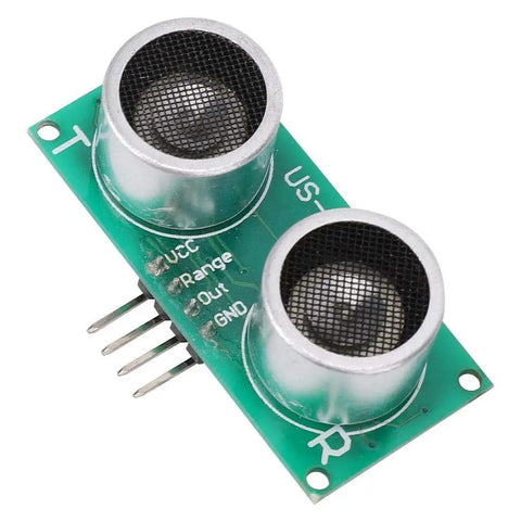 Pro Grade Analog Ultrasonic Distance Sensor US-016 with analog voltage output, front view showing connectors and sensors