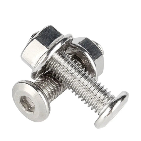 304 Stainless Steel M6 Flat Head Chamfered Socket Hex Bolts And Flange Nuts Hardware Kit, close-up view of bolts and nuts.