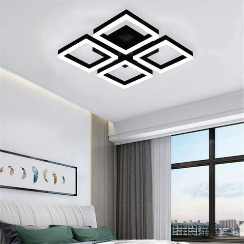 Dope Modern 4 Panel Aluminum Frame LED Ceiling Light Fixtures 52W Flush Mount For Living Room Bedroom Kitchen Cool White 6000K Matte Black Finish Great Fit For Living Room Or Kitchen installed in bedroom