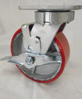 Rolls Like A Dream Six Inch Swivel Caster With Secure Locking Brake Kingpinless Design red polyurethane tire and steel core for tool chests.