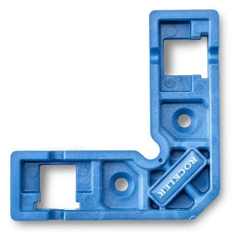 Blue plastic Clamp It Mini Assembly Square for 90 degree corner clamps, 3x3 inch, used in woodworking for precise positioning and setups.