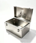 Bulletproof Industrial Stainless Steel Tool Box Heavy Duty Portable Metal Storage Crate with open lid and latch.