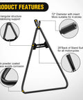 Universal Dirt Bike Kickstand Holder Triangle Side Stand For 80-500Cc Motocross Enduro Supermoto Pit Bike Built Tough In Heavy Duty Steel Fits Rear Axles 18mm 14mm And 11mm Black shown with close-up of features
