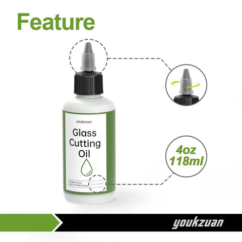 Glass Cutting Oil With Precision Applicator Top 4 Ounces For Smooth Cutter Performance On Window Glass Stained Glass Mirrors Bottles Tiles And More Prolongs Cutter Life And Keeps Blades Self Sharpening bottle front view