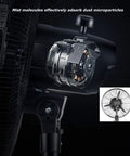Close-up of the motor assembly of a Heavy Duty Mist Fan With Three Easy Speeds And Wide Angle Oscillation Covers Five Hundred Square Feet.