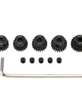 Five Pack 48P Pinion Gear Sets 18T 19T 20T 21T 22T For 3.175mm Shafts Hardened Steel Beefed Up Build for RC Cars with tool and screws