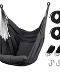Hammock Chair Hanging Rope Lounge With Pocket Holds Up To 300 Lbs, dark gray, durable seat with included hanging accessories